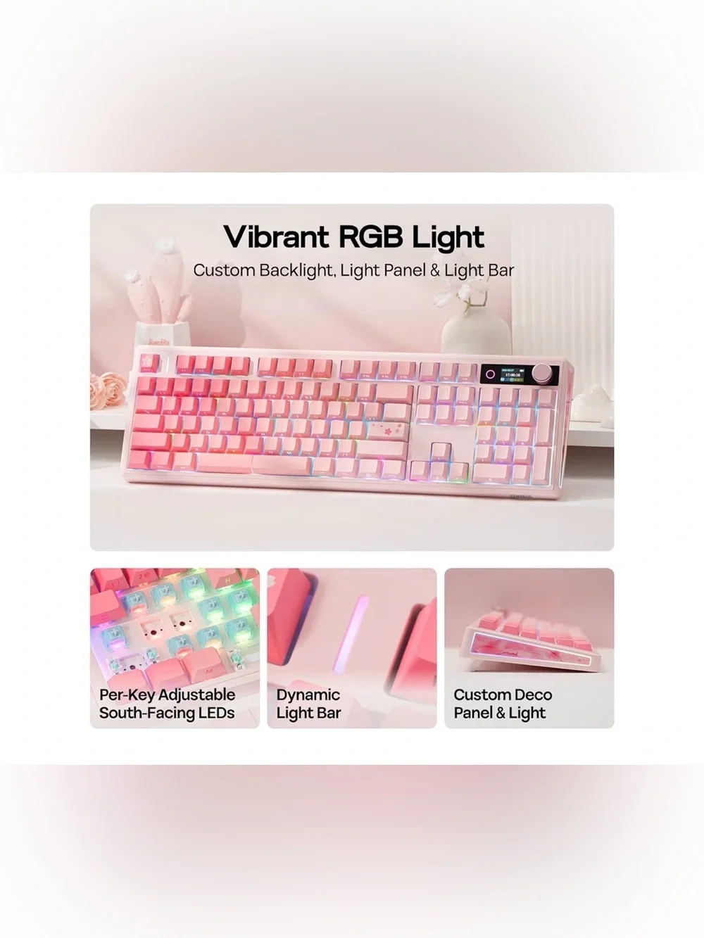 Epomaker TH108 V2 Pro Full Size Mechanical Keyboard with Screen Knob Creamy Jade